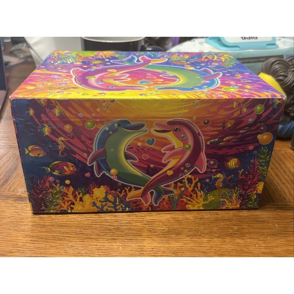Vintage Lisa Frank Dancing Dolphins Jewelry Stationary Keepsake Box w/Mirror